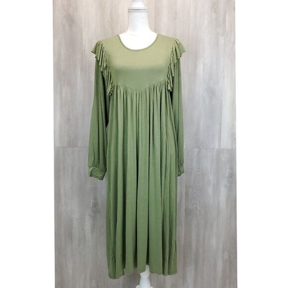 People of Leisure Hannah Green Ruffle Sleeve Midi Dress H-0201a - Picture 2 of 10